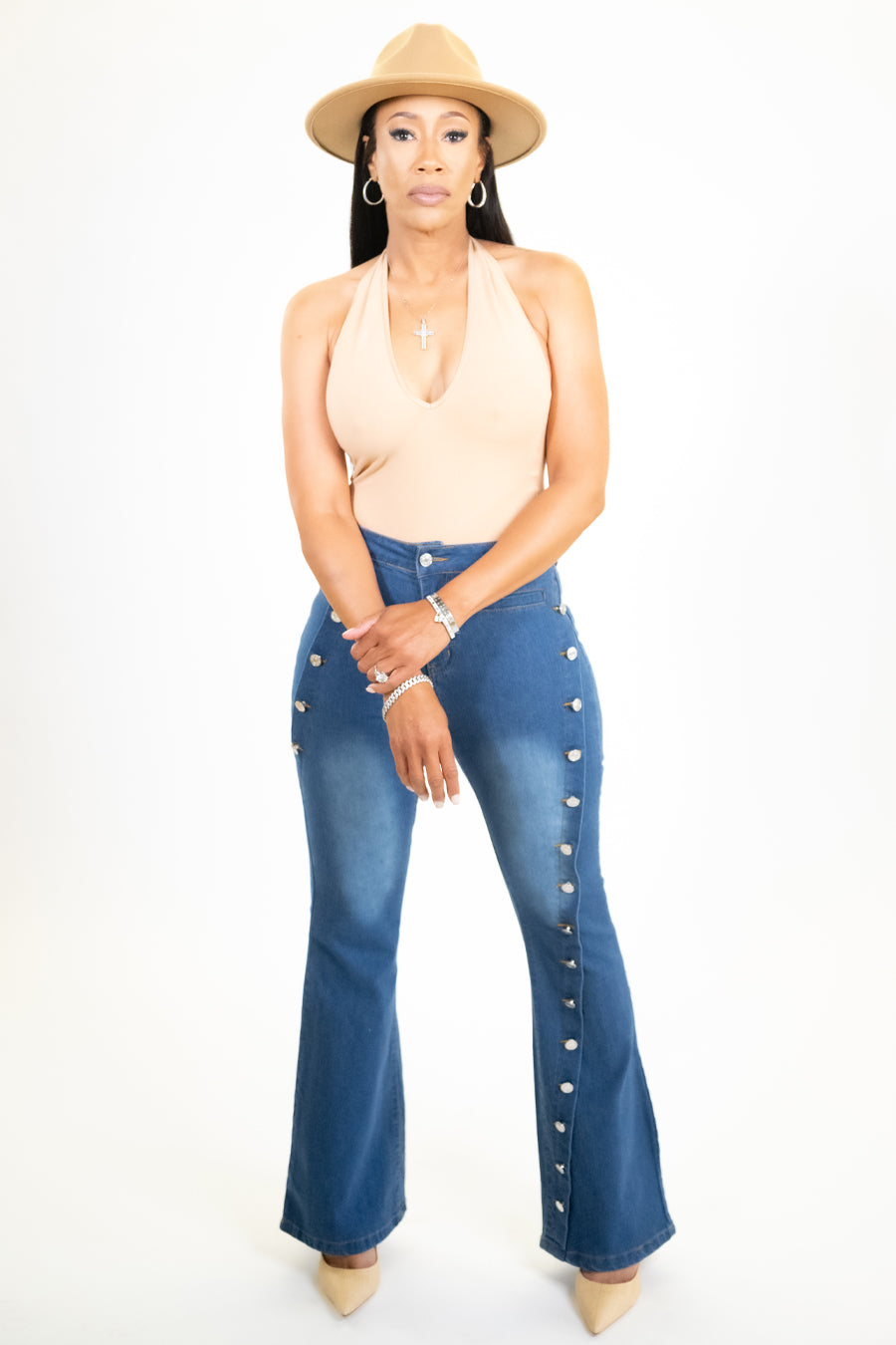 Buttoned Bliss Wide Leg Jeans